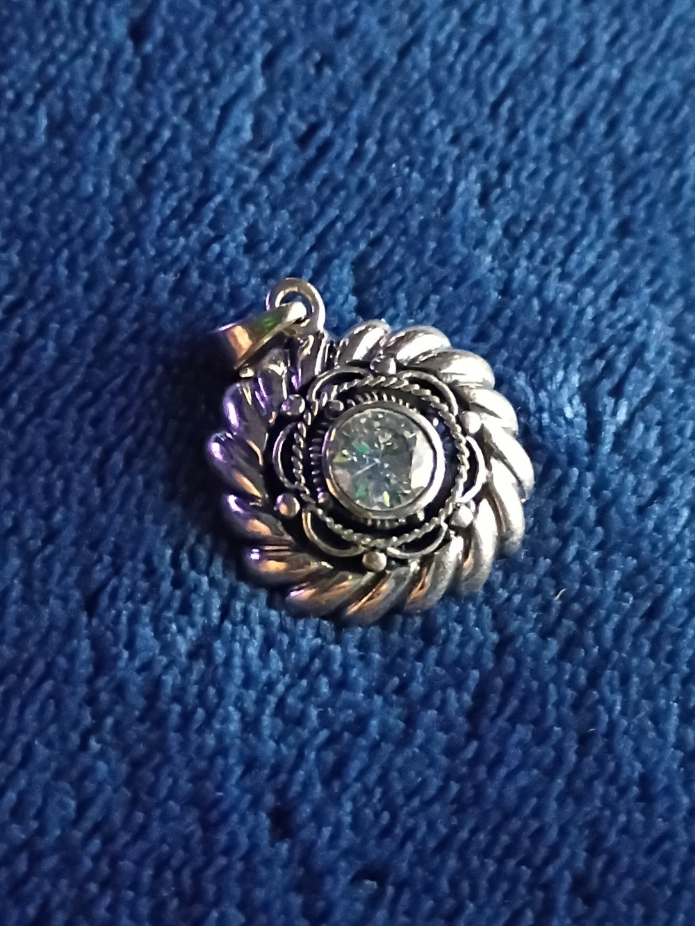 Silver Swirl Crystal Pendant Necklace - Clear Stone